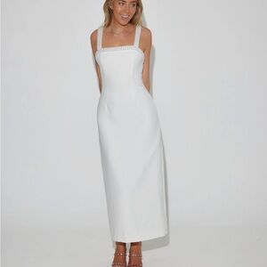 White Midi Dress with Square Neckline